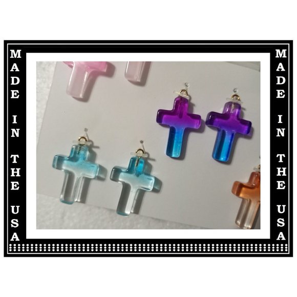5/$20 Religious Cross Faith Interchangeable Charm Earrings-5 Pairs in Set - Picture 5 of 6